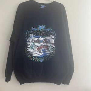 Vintage College Ware Christmas Holiday Winter Sweatshirt 80s Glitter‎ Granny